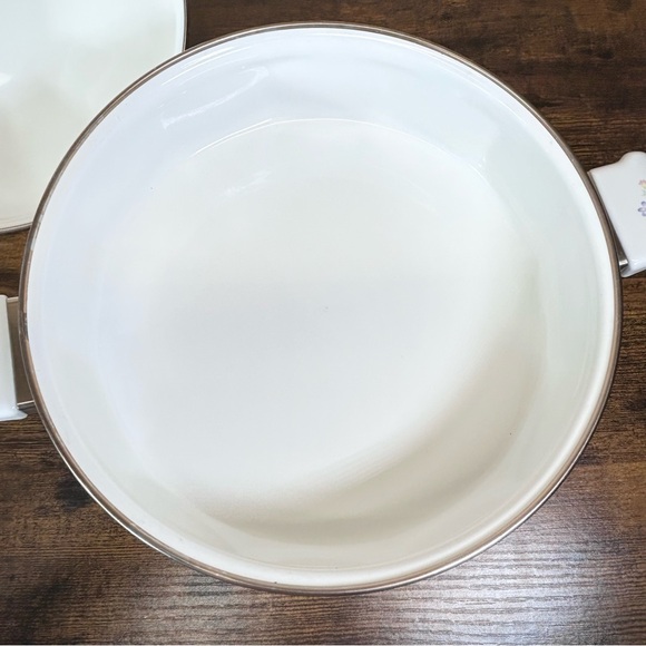 Enamel Sarma Studios Victorian Flowers vintage pan with double handles & lid - Picture 10 of 16